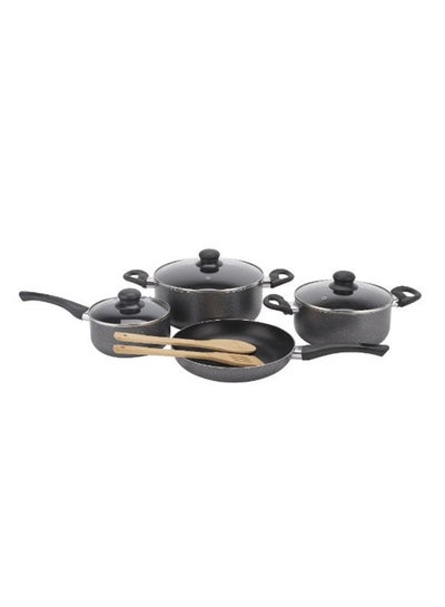 Buy 9-Piece Non-Stick Cookware Set Aluminum Body With 3-Layer Construction Black in UAE