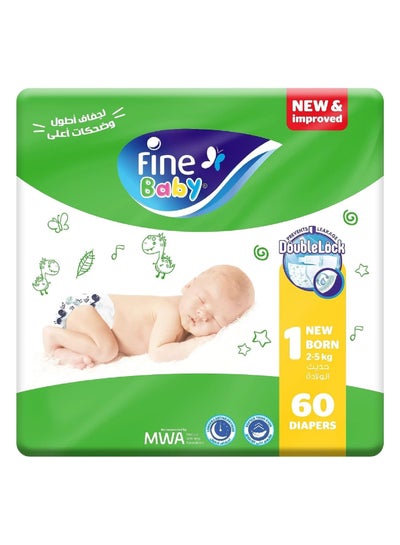 Buy Diapers Size 1 (2-5Kg) Medium, 60 Count - With The New Double Lock Leak Barriers in Egypt