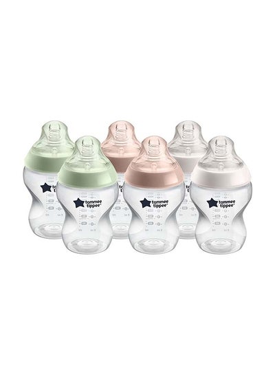 Buy Pack Of 6 Closer To Nature Baby Bottles Slow-Flow Breast-Like Teat With Anti-Colic Valve 0 Months+ 260 ml Multicolor in Saudi Arabia