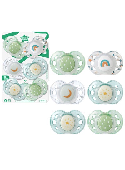 Buy Pack Of 6 Night Time Soothers, Symmetrical Orthodontic Design, BPA-Free Silicone Baglet, 18-36 Months Boy Multicolor in Saudi Arabia