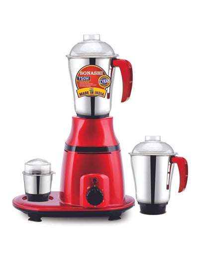 Buy 3-in-1 Mixer Grinder with Copper Motor - 3 Speed, 3 Stainless Steel 1.75L 1.0 L Dry And 0.5L Jars for Wet/Dry Grinding Liquidizing with Durable Lids 750 W SB-193 Red in UAE