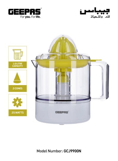 Buy Portable Citrus Juicer With 2 Cones 1 L 25 W GCJ9900N White/Yellow in Saudi Arabia