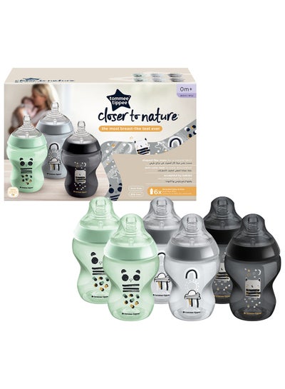 Buy Pack Of 6 Closer To Nature Baby Bottles, Slow-Flow Breast-Like Teat With Anti-Colic Valve 0 Months+, 260 ml Multicolor in UAE