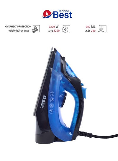 Buy Steam Iron With Ceramic Soleplate With Self Clean Function 280 ml 2200 W BSI-002 Blue/Black in Saudi Arabia