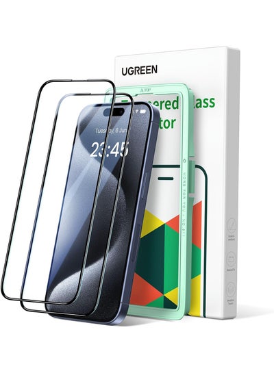 Buy iPhone 15 Pro Screen Protector 【Full Coverage】【Easy Installation Frame】【Military-Grade Protection】 HD Clear, Anti-Fingerprint, Bubble Free, Tempered Glass Film for iPhone 15 Pro 6.1"-2 Pack Clear in UAE