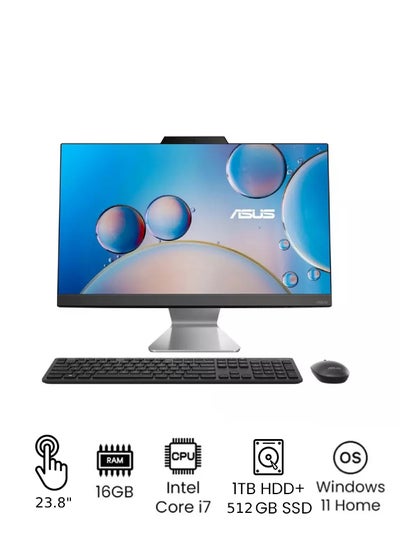 Buy A3402WBAT-BA014W AIO With Touch Full HD 23.8-Inch Display, Core i7-1255U Processor/16GB RAM/1TB HDD+512GB SSD/Windows 11 Home/Intel UHD Graphics With Wireless Keyboard And Mouse English Black in Saudi Arabia