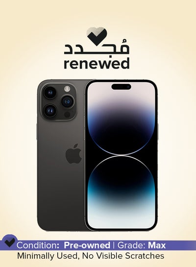 اشتري تم تجديده - هاتف iPhone 14 Pro بسعة 128 جيجابايت باللون الأسود ويدعم تقنية 5G ومزود ببرنامج FaceTime في الامارات