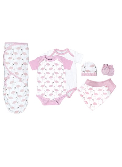 اشتري Organic Baby Gift Set Of 7 Rompers-Swaddle-Bibs-Hat-Mitten Set For 3 - 6 Months في الامارات