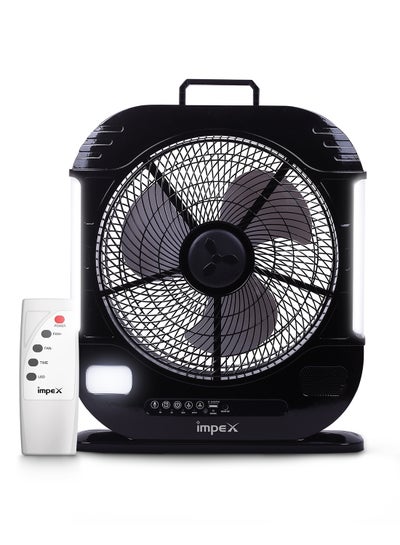 Buy 12 inch 3 Blade Rechargeable Fan LED Light with Remote Control, 1820 RPM, 7000mAh Lead-Acid Battery, 600 Lumen, USB Mobile Charger, Solar Charging, Overcharge Protection Breeze D7 Black in UAE