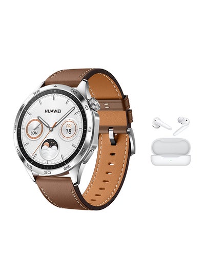 Buy WATCH GT 4 46mm Smart Watch, 14 Days Battery Life, Science-based Calorie Management, Dual-Band Five-System GNSS Position, Heart Rate Monitor, Android & iOS + White FreeBuds SE - Brown in Saudi Arabia