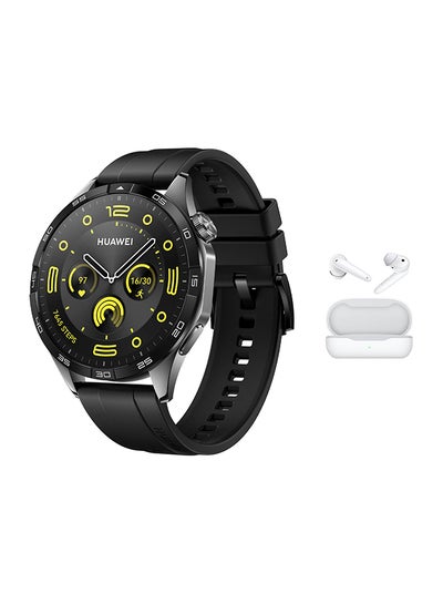 Buy WATCH GT 4 46mm Smart watch, 14 Days Battery Life, Science-based Calorie Management, Dual-Band Five-System GNSS Position, Heart Rate Monitor, Android & iOS + White FreeBuds SE - Black in Saudi Arabia