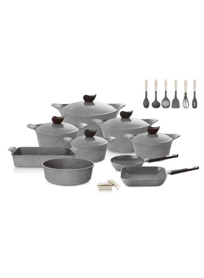 اشتري 20 Piece Cookware Set Aeni Granite Grey 28.0cm في السعودية