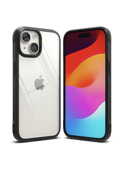 Buy Fusion Bold Compatible With iPhone 15 Plus Case Firm Grip Frame Style Anti-Yellowing Clear Transparent Hard Shockproof Bumper + Back Cover Black in Egypt