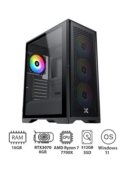 Buy PC-AMD Ryzen 7-7700X/16GB RAM/1TB SSD/ASUS Prime X670 Pro/MSI Gaming GeForce RTX 3070 GDRR6/DP Tri-Frozr 2 TORX Fan 4.0 8GB/DeepCool GAMMAXX L240-A RGB AIO 240MM/PSU Cougar 650W GX-F Aurum 80 Plus Gold/Xigmatek LUX S Tempered Glass Mid-Tower ATX Case/Windows 11/ Glass- Glass-Black in UAE