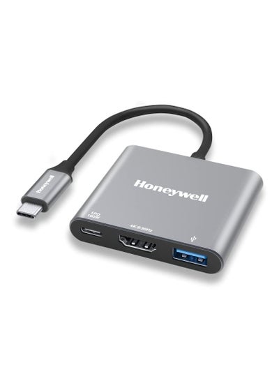 Buy High-Speed 3-In-1 Type C To HDMI Adapter, PD Charging Upto100W, USB3.0 Delivers Quick Transfer Speed Of 5GBPS, UHD 4K@30Hz, Universally Compatible With All Type C Devices, Aluminium Case Silver in Egypt