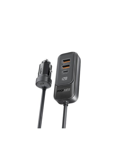 Buy iPhone 15 Car, Premium 120W DC Charger With Extended Fast-Charging Hub, Dual USB-C Power Delivery Ports, Dual Qualcomm QC 3.0 USB-A Ports And 1.5M Long Cable For iPhone 14, iPad Air Black in UAE