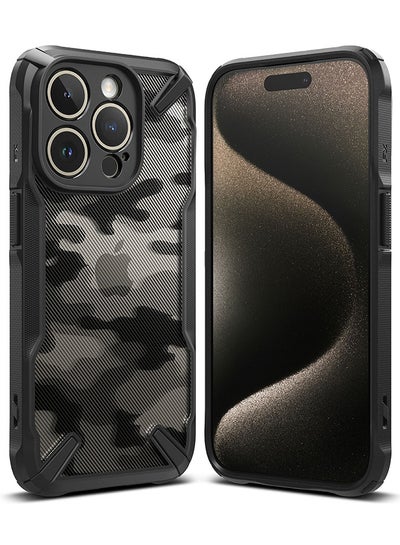 Buy Fusion-X Compatible With iPhone 15 Pro Max Case Cover Transparent Hard Back Soft Flexible Tpu Bumper Scratch Resistant Shockproof Protection Back Cover Camo Black in Egypt
