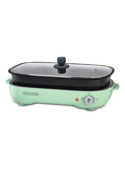 Buy Multifunction Grill, 4.0L Family-sized, Dual Pattern Grill Plate, 3 Interchangeable Non-stick Detachable Pans with Hotpot, For Grilling, Baking, Frying 1400 W GMF140 Mint Green in Egypt