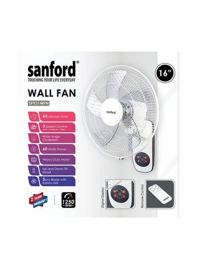 Buy SANFORD WALL FAN 16" WITH REMOTE 60 W SF931WFN BS Multicolor in Saudi Arabia