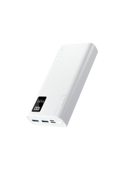 اشتري 10071 mAh Universal 20000mAh Ultra-Slim iPhone 15 Power Bank, Portable Charger With 10W USB-C Input/Output Port, Dual USB Ports, LED Screen And Over-Heating Protection For iPhone 14, Galaxy S22, iPad Air White في الامارات