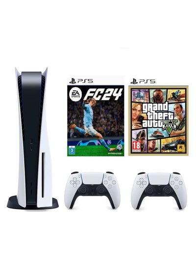 Buy Play Station 5 Console Disc Version With 2 Controllers EA FC 24 Arabic Version And Grand Theft Auto V Intel Version in Saudi Arabia