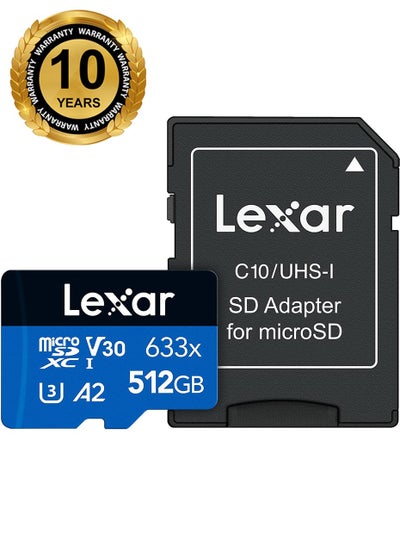 Buy Lexar 512GB High-Performance 633x UHS-I microSDXC Memory Card with SD Adapter  - 10 years warranty - official distributor 512 GB in Egypt