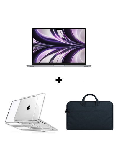 اشتري MacBook Air MLXX3 13-Inch Display : Apple M2 chip with 8-core CPU and 10-core GPU, 512GB With Crystal Clear Case & Sleeve Case English/Arabic Space Grey في السعودية