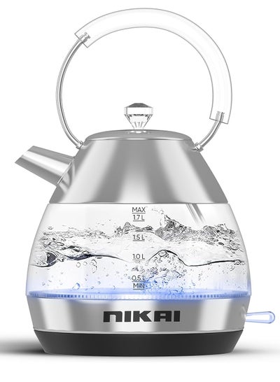 Buy Electric Glass Kettle - Advanced UK Technology For Swift Boiling And Safety With Boil Dry Protection And Pour Perfection 1.7 L 2200 W NK1310G Silver/Clear in UAE