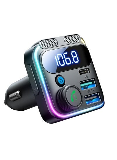 اشتري 48W Car FM Transmitter, Wireless Bluetooth MP3 Player Radio Adapter Car Kit, Car Fast Charger, Hands Free Calling, Bass Lossless Hi-Fi Sound Black في الامارات