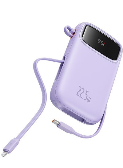 اشتري 20000 mAh Portable Charger Power Bank, Fast Charging Portable Phone Charger with Built-in Lightning and USB-C Output Cable, LED Display Battery Pack for iPhone Samsung Android Pixel iPad Purple في السعودية