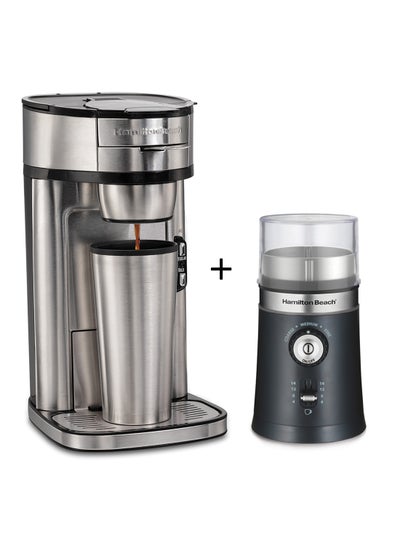 Buy Scoop Single-Serve Coffee Maker For Quick Brew Upto 410 Ml Cups With 2 Metal Filters, 2 Brew Settings And Grinder, 5 Grinding Options Having a Capacity 14 Cups 410 ml 1400 W 49981-80393R Silver in UAE