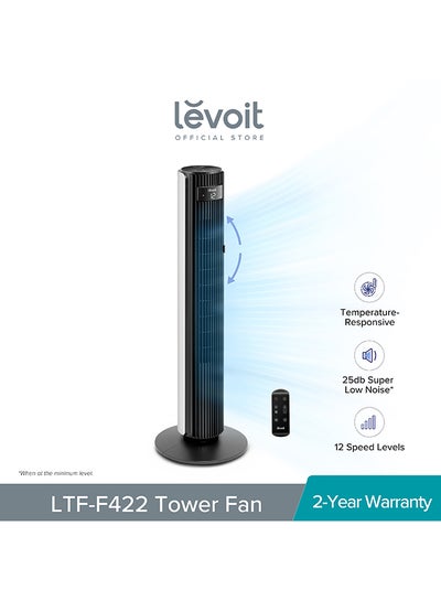 Buy Tower Fan for Large Bedroom 42 Inch, 7.5m/s Powerful Electric Cooling Fan With Remote, 25 DB Quiet 90° Oscillating Bladeless Fan, 12 Speeds, 4 Modes, 12H Timer, Standing Fan For Home Office LTF-F422-WUK White & Black in UAE