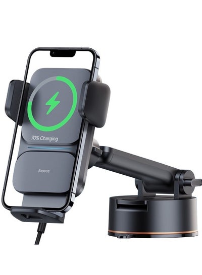 اشتري Wireless Car Charger Mount, 15W Qi Fast Charging Auto Clamping Car Phone Holder Windshield/Dashboard Car Charging Holder For iPhone 15/14/13/12/11 Series, Samsung S23/S22, Google Pixel 8/8 Pro, LG Etc Black في الامارات