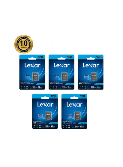Buy Lexar 128GB High-Performance 633x UHS-I microSDXC Memory Card with SD Adapter  - pack of 5 - 10 years warranty - official distributor 128 GB in Egypt