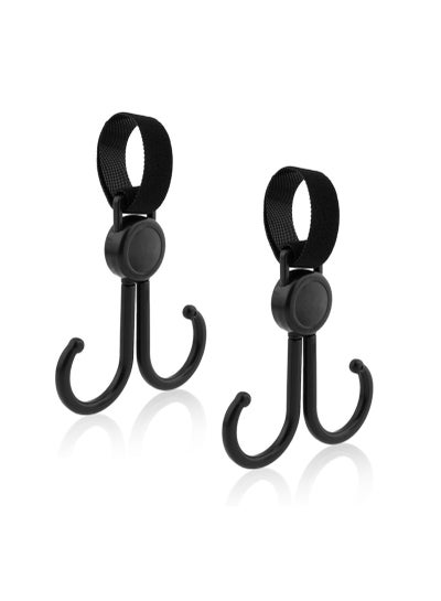 Buy Sunveno 360° Rotatable and Adjustable Velcro Strap Universal Multipurpose Stroller Hooks (2Pcs) - Black in Egypt