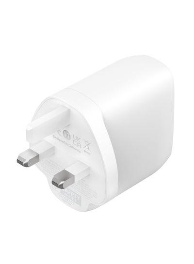 Buy BoostCharge Pro 60W PPS Wall And Fast Charge PD Portable Drop Proof, Dual Ports, 2x USB-C For Apple/Android iPhone 14/13/12 Pro Max, iPad, Samsung Phones / Tablets, UK 3-Pin Plug - White in UAE