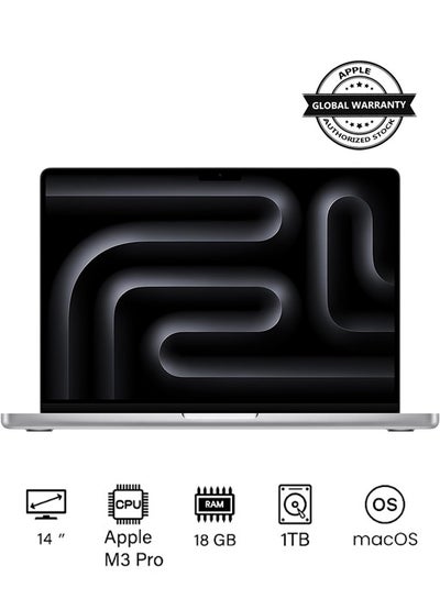 اشتري 2023 Newest MacBook Pro MRX73 Laptop M3 Pro chip with 12‑core CPU, 18‑core GPU: 14.2-inch Liquid Retina XDR Display, 18GB Unified Memory, 1TB SSD Storage And Works with iPhone/iPad English Silver في الامارات
