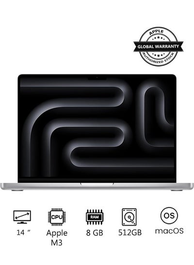 Buy 2023 Newest MacBook Pro MR7J3 Laptop M3 chip with 8‑core CPU, 10‑core GPU: 14.2-inch Liquid Retina XDR Display, 8GB Unified Memory, 512GB SSD Storage And Works with iPhone/iPad English Silver in UAE