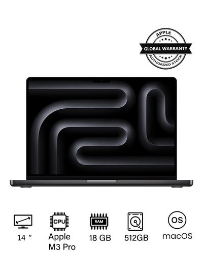 اشتري 2023 Newest MacBook Pro MRX33 Laptop M3 Pro chip with 11‑core CPU, 14‑core GPU: 14.2-inch Liquid Retina XDR Display, 18GB Unified Memory, 512GB SSD Storage And Works with iPhone/iPad English/Arabic Space Black في السعودية