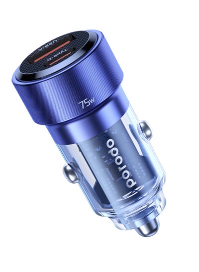 اشتري 75W Transparent Dual Port Car Charger PD 45W QC 30W - Blue في الامارات