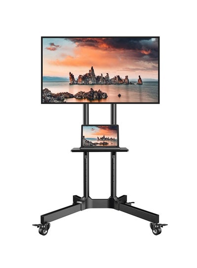 اشتري Height Adjustable TV Cart Rolling TV Stand with Laptop Shelf and Wheels for 32-65 Inch LCD LED  Screens TV Black في الامارات