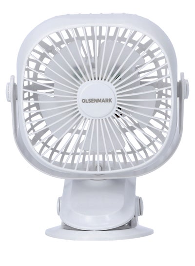 Buy Rechargeable Multifunction Mini Fan- 1W | Adjustable Angle, Use Clip & Table, Rechargeable Lithium Battery, LED Night Light, Brush Less Motor OMF1835 WHITE in UAE