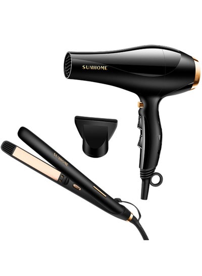 Buy 3-Piece Professional Hair Dryer With Straightener Set Black in Saudi Arabia