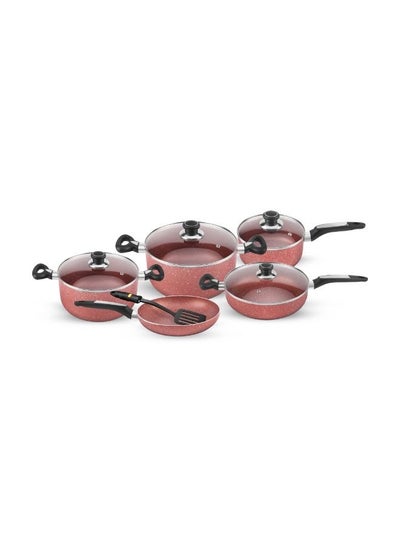 Buy 10 pcsGranite coated Aluminum Cookware Set, Induction compatible Burgundy 64x43x25cm in Saudi Arabia