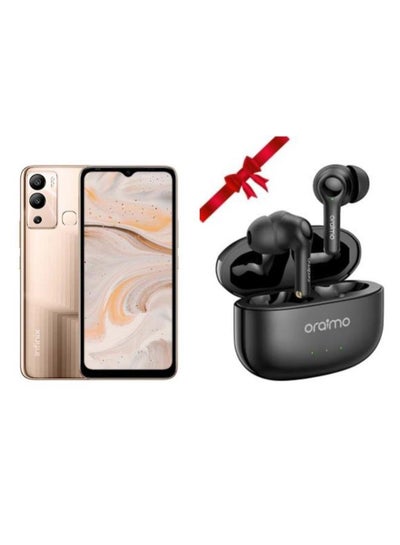 Buy Hot 12i Dual SIM Champagne Gold 4GB 64GB 4G LTE with free gift FreePods 3C ENC Calling Noise Cancellation , ( Color of the gift may vary - Black or White ) in Egypt
