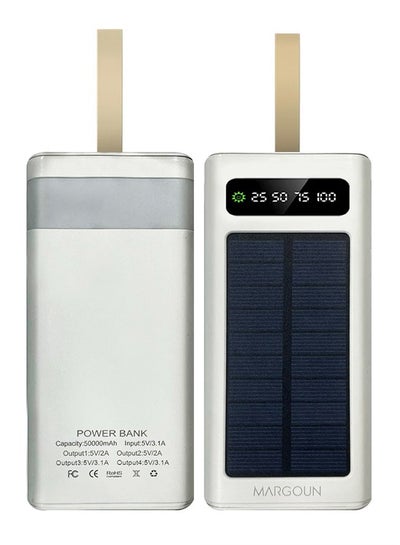 اشتري 50000 mAh New Solar Power Bank Outdoor Portable Fast Charge External Battery 4 USB Port Phone Charger With LED Light White في الامارات