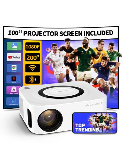 اشتري Portable Android Projector With 100" Projector Screen Native 1080P 4K HD Projector With 5G WiFi And Bluetooth Mini Projector For Outdoor And Movies Home Theater PROJ-WO-80-AN_SCR-03 White في الامارات