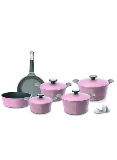 Buy Set of 10 Pieces Granite Extrema Korean Pots PINK in Saudi Arabia