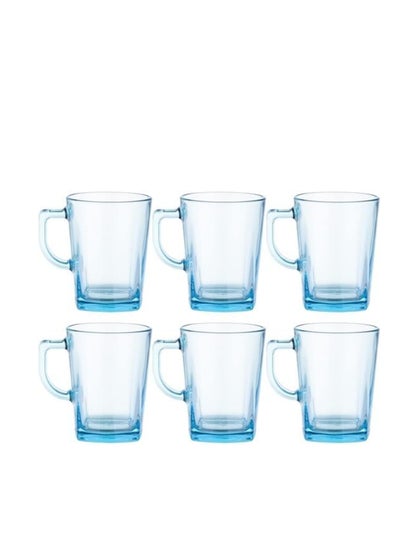 Buy Pasabahce Tea Mug Set Carre -6 Cups- (270ml) -Turquoise Color-Turkey Origin Turquoise in Egypt