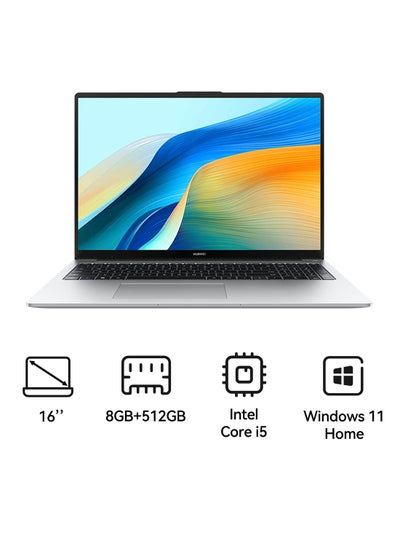 Buy MateBook D 16 Laptop with 16-inch Eye Comfort FullView Display, Core i5-12450H Processor/8GB RAM/512GB SSD/Windows 11 Home/Intel UHD Graphics With Light and Metal Body And Nimble Numeric Keypad English/Arabic Mystic Silver in Saudi Arabia